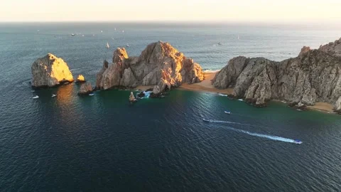 Sunset flight around the Arch in Cabo San Lucas Stock Footage 236741212