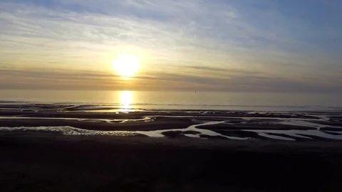Sunset Flight Over A Beach Stock Footage 89179501