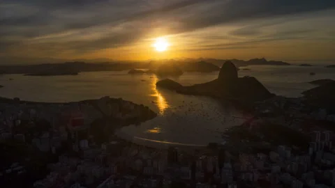 Sunset flight over rio de janeiro city bay aerial panorama 4k timelapse brasil Stock Footage 117502909