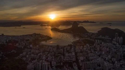 Sunset flight over rio de janeiro city bay aerial panorama 4k timelapse brasil Stock Footage 120881243