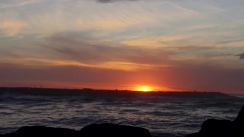 Sunset In Florence, Oregon On the North Jetty Stock Footage 146876257