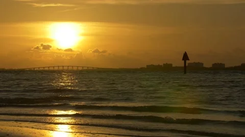 Sunset in Florida over Bridge with Waves Stock-Footage 231255389