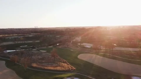 Sunset Fly Over of Rural Kansas Golf Course Stock Footage 236525111