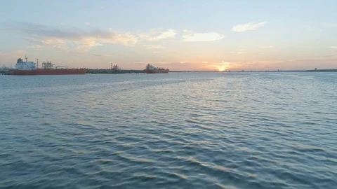 Sunset Flying Low Towards Southampton Docks Stock Footage 76760480