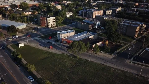 Sunset Flyover of Chicago Community Stock Footage 100686121