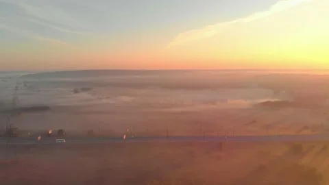Sunset Fog Highway Stock Footage 161475646
