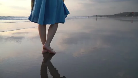 Sunset Footprints on the Beach Stock Footage 238384664