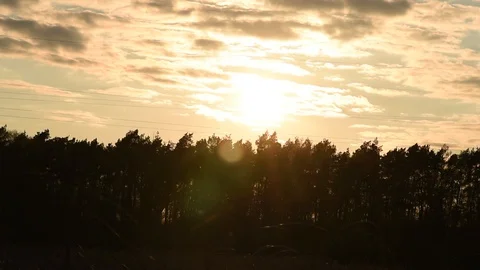 Sunset in the forest with clouds Stock Footage 128816609