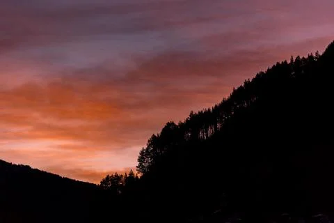 Sunset in the forest on Pyrennes Stock Photos