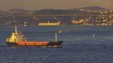 Sunset freighter bridge over Bosphorus Strait Istanbul Stock Footage 61897567