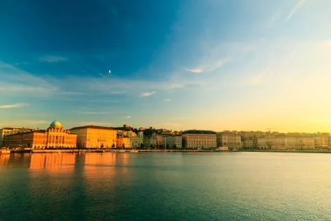 Sunset in front of the city of Trieste Stock Photos