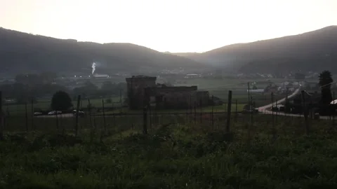 Sunset in front of Pazo de Tovar in Lourenza , Spain Stock Footage 325682556