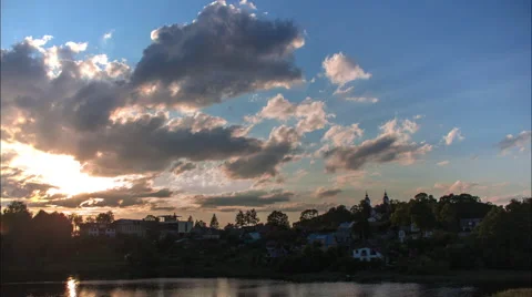 Sunset in front of a town time lapse 2 Stock Footage 44987475