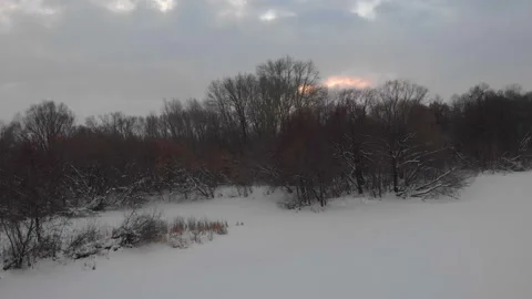 Sunset at the frozen river Stock Footage 102181612