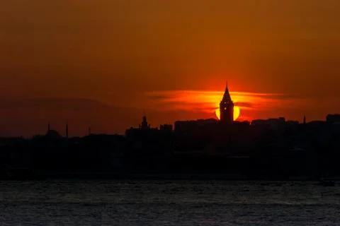 Sunset of The Galata Tower Stock Photos
