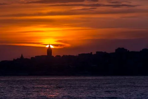 Sunset of The Galata Tower Stock Photos