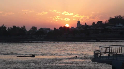 Sunset on Ganges River Stock Footage 41244379
