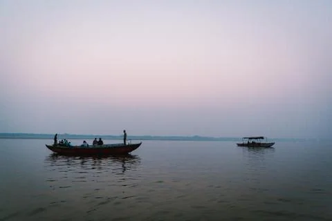 Sunset by the Ganges River in Varanasi Stock Photos