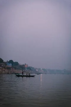 Sunset by the Ganges River in Varanasi Stock Photos