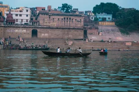 Sunset by the Ganges River in Varanasi Stock Photos