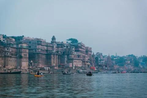 Sunset by the Ganges River in Varanasi Stock Photos