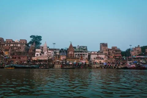Sunset by the Ganges River in Varanasi Stock Photos