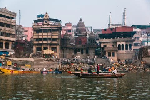 Sunset by the Ganges River in Varanasi Stock Photos
