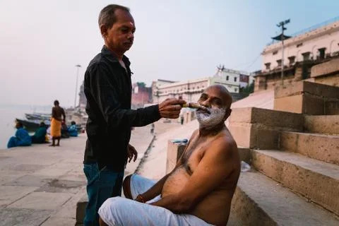 Sunset by the Ganges River in Varanasi Stock Photos