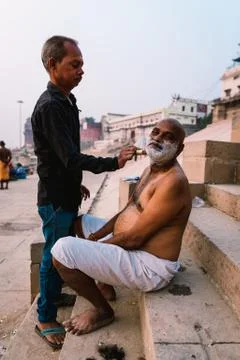 Sunset by the Ganges River in Varanasi Stock Photos