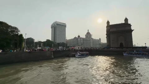 Sunset Gateway of India. Cityscape of old Mumbai town. Stock-Footage 259883749