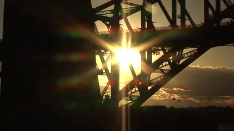 Sunset Glare Sydney Bridge Stock Footage 52613328