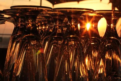 Sunset Glassware Stock Photos