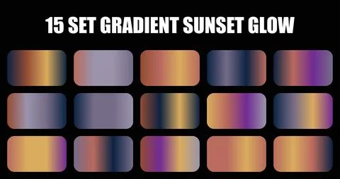 Sunset glow gradient set in warm orange and dark purple colors with smooth Stock Illustration