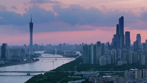 The sunset glow of Guangzhou Tower Stock Footage 247489235