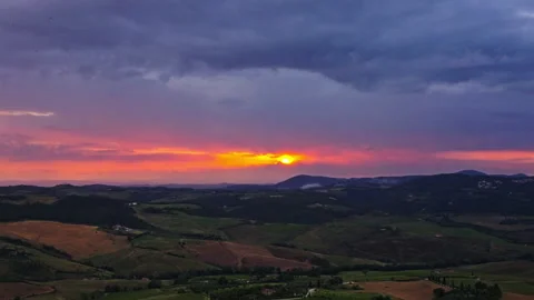 Sunset Glow Over Rolling Tuscan Hills Stock Footage 247207689