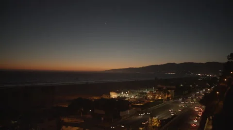 Sunset Glow Time Lapse Ocean Beach Mountain Traffic Stock Footage 49876792