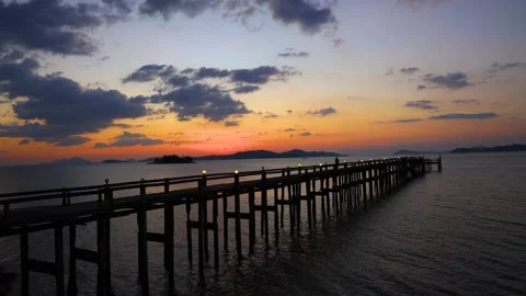 Sunset Glow view scene On the Beach Footbridge Walk	 Video stock 242249719