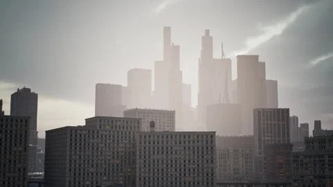 The sunset-glowing high-rises of the business district. Stock Footage 257338747