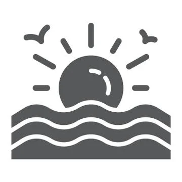 Sunset glyph icon, sunrise and ocean, sun sign, vector graphics, a solid pattern イラスト素材
