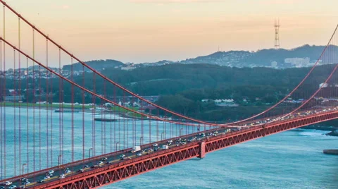 Sunset at Golden Gate Bridge, San Francisco Stock Footage 63217096