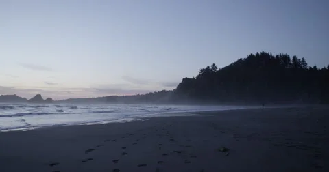 Sunset golden hour on beach ocean waves landscape wide Stock Footage
