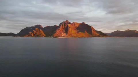 Sunset Golden Hour On Mountain Range Lofoten Norway Stock Footage 261429461