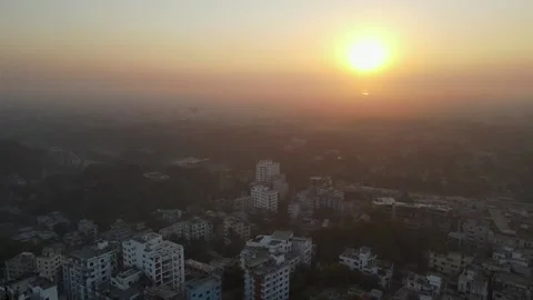 Sunset Golden Hour View and Buildings Drone Aerial View Stock Footage 152856064