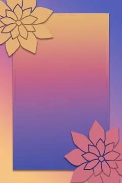 Sunset Gradient Card Template with Paper Cut Flower Borders Illustrazione stock