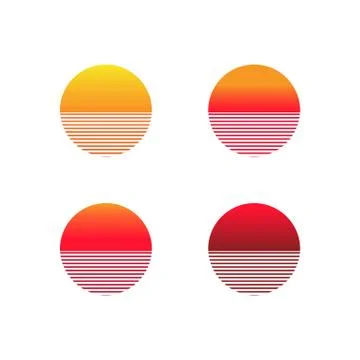 Sunset gradient icon set. Illustration of sun in retro 80s and 90s style. Vector Stock Illustration