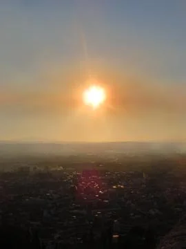 Sunset in Granada, view from Alhambra 스톡 사진
