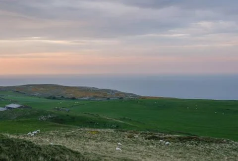 Sunset from Great Orme's Head coastline Stockfoto's