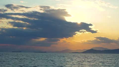 Sunset in Greek Islands Speeding By View From Boat Ferry. Sailing in Greece.. Stock Footage 336594567