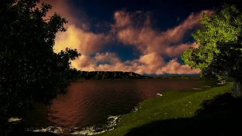 Sunset with green mountains and trees Stock Footage 70507202