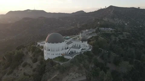 Sunset Griffith Observatory, Los Angeles, California Drone  4K Stock Footage 165923550